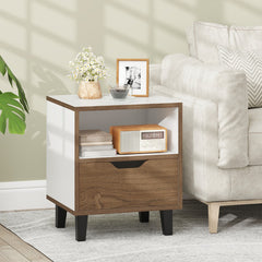 Mid Century Modern Bedside Table Nightstand with Drawer-White