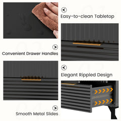 Close-up views of the black computer desk with storage, highlighting its design and features