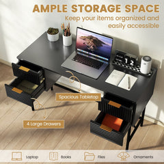 The black computer desk with storage, with drawers open to show ample space for files and books