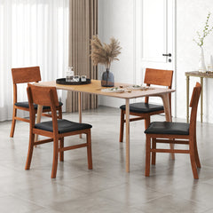 Modern Dining Chair Set of 2 with Rubber Wood Legs and Artificial Leather-Black