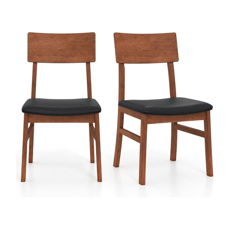 Modern Dining Chair Set of 2 with Rubber Wood Legs and Artificial Leather-Black
