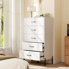 Modern Tall Chest of Drawers with Metal Legs and Handles-White
