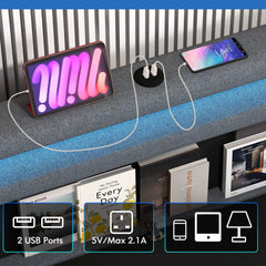 Modern Upholstered Bed Frame with Led Lights and Charging Station-Double Size