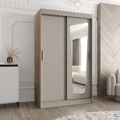 The Moka Sliding Door Wardrobe 120cm in a grey finish with a mirrored door