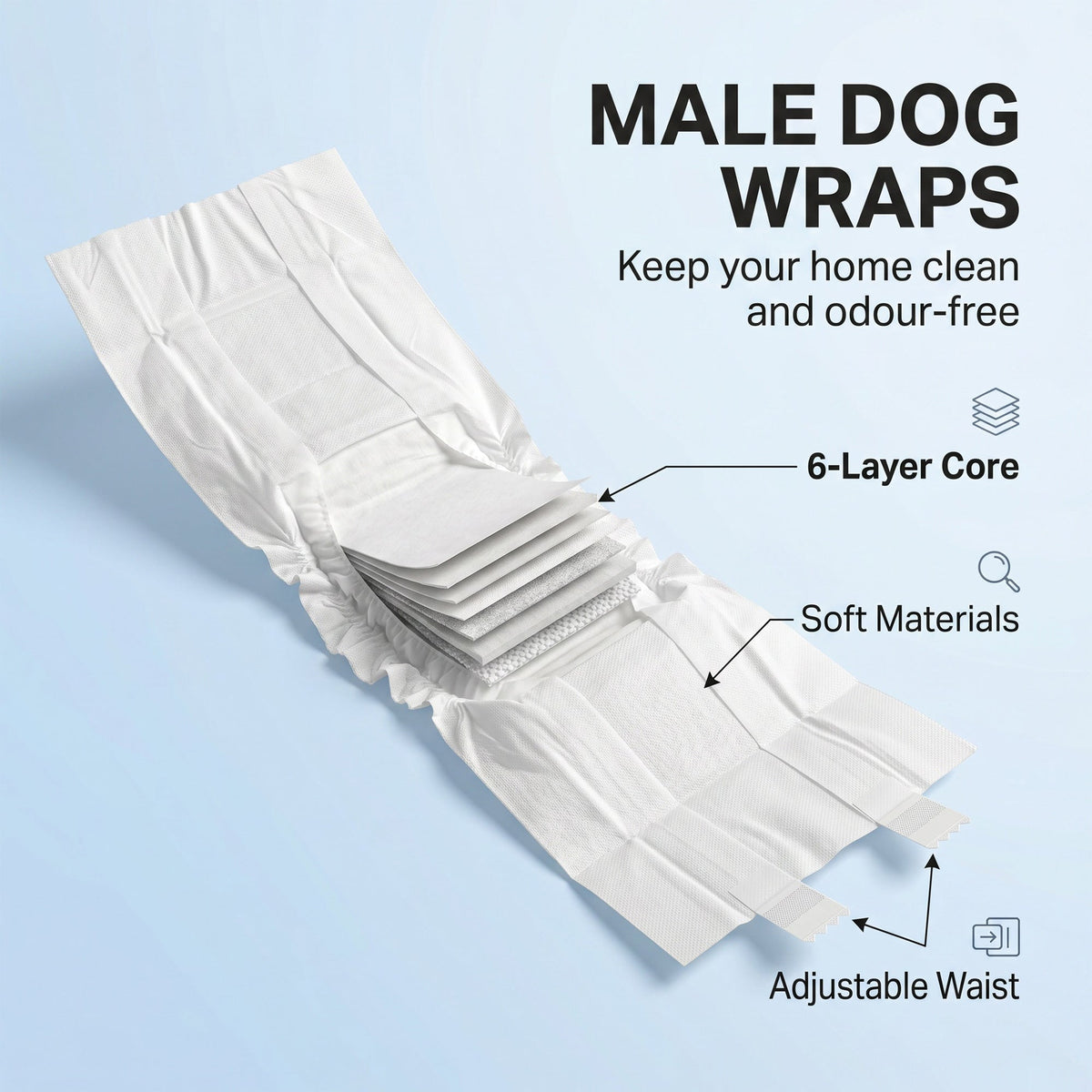 PawHut Dog Diapers Super Absorbent Leak-Proof Dog Nappies for Male Dogs Size M 45-64 cm Waist