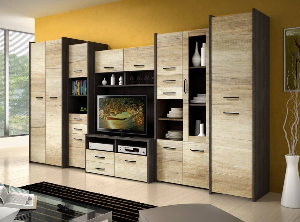 Mokka II Entertainment Unit For TVs Up To 48" wall unit with storage cabinets and shelving