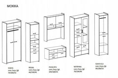 Mokka II wall unit diagram showing dimensions and components