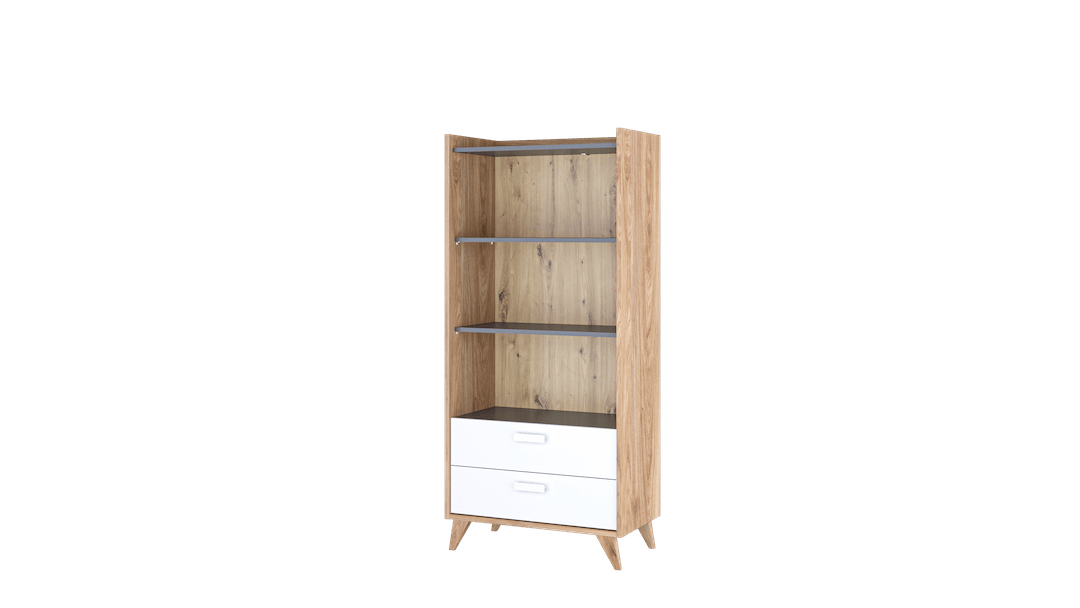 Mood MD-03 Bookcase 72cm with two white drawers at the bottom and three shelves above
