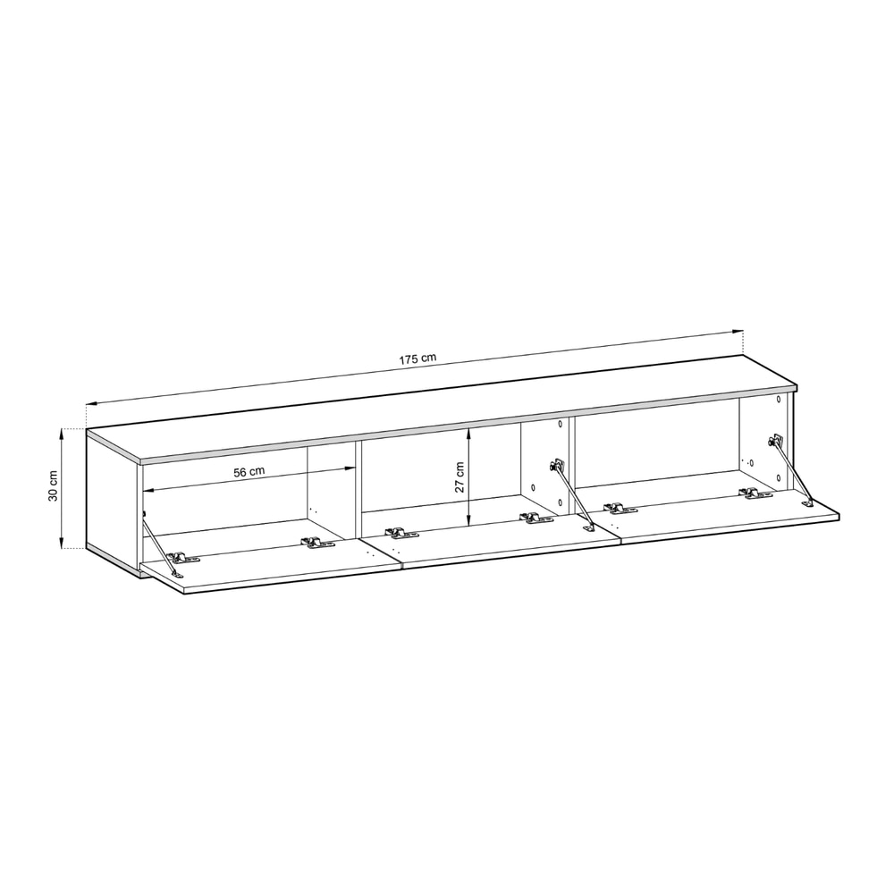 Diagram showing the dimensions of the Moro Floating TV Cabinet 175cm