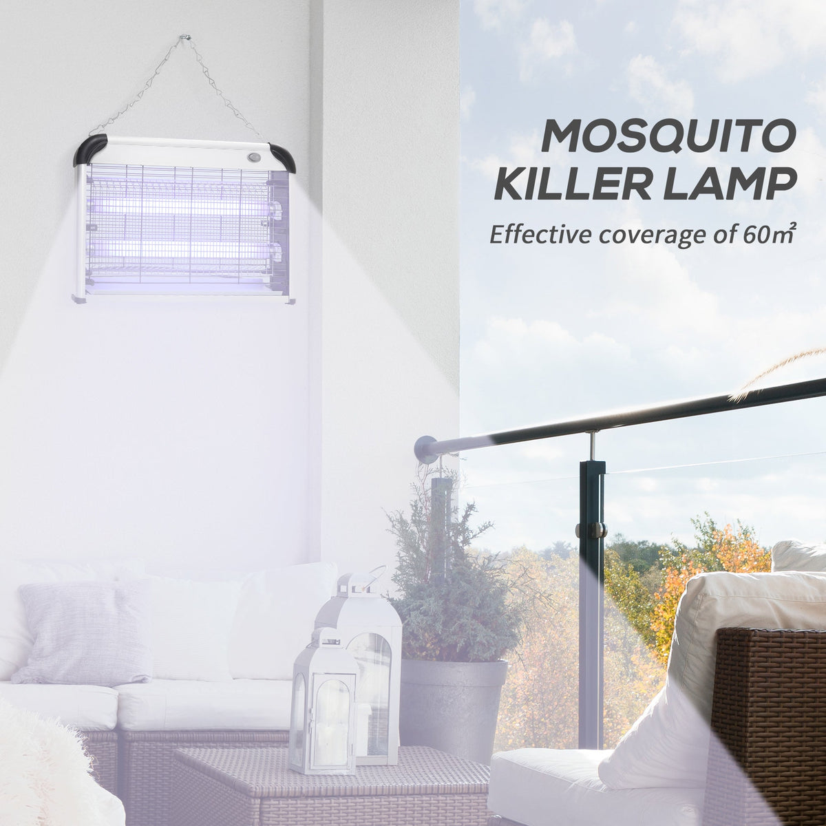 Outsunny Electric Fly Zapper, 20W Electric Fly Killer, Wall Hanging Bug Zapper Indoor & Outdoor Attracting Insect Mosquito Killer, Silver Tone