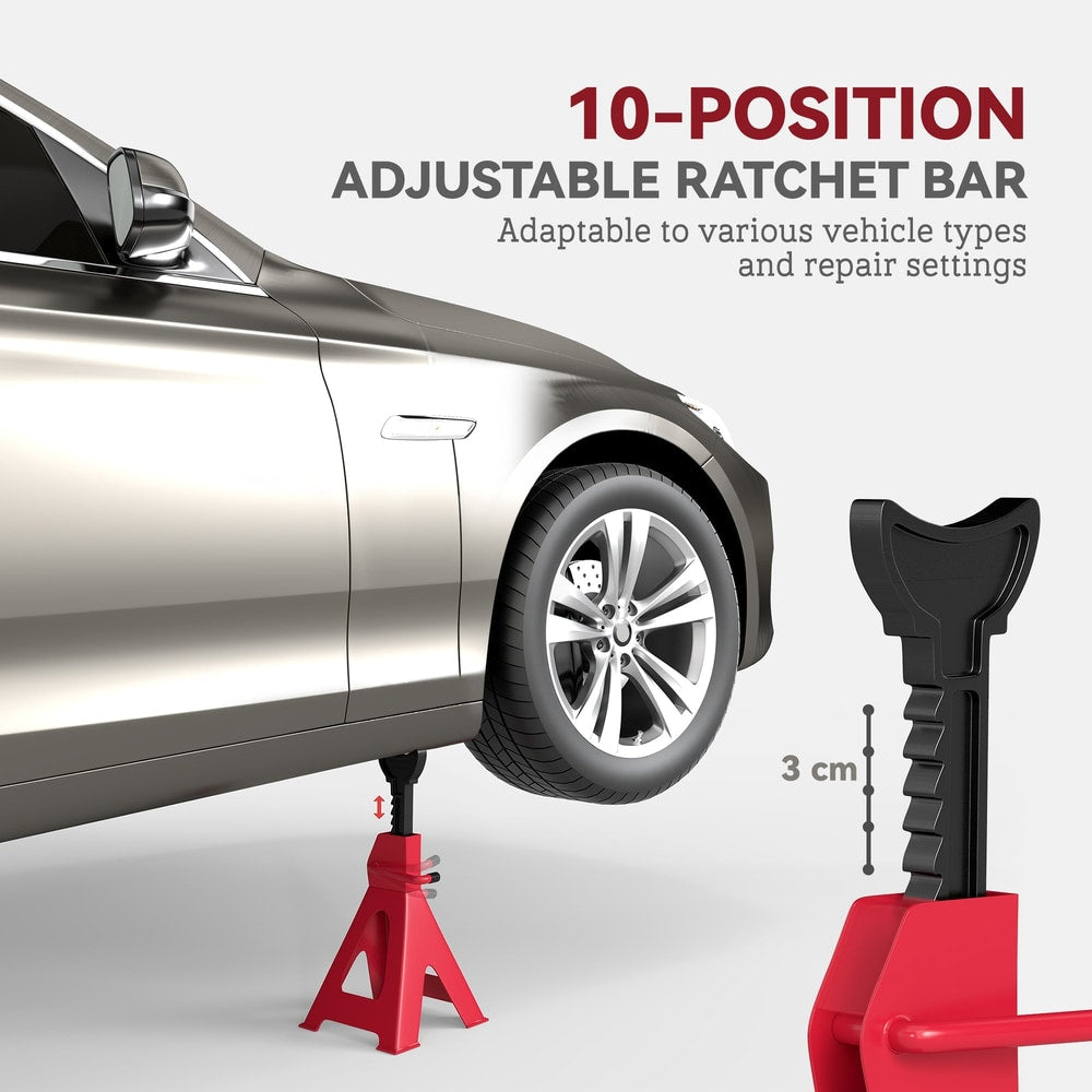 HOMCOM Axle Stands 2 Ton Car Jack Stands Pack of 2, 28-42.5 cm Height Adjustable Support Jack Stand, Heavy Duty Car Lift Tool