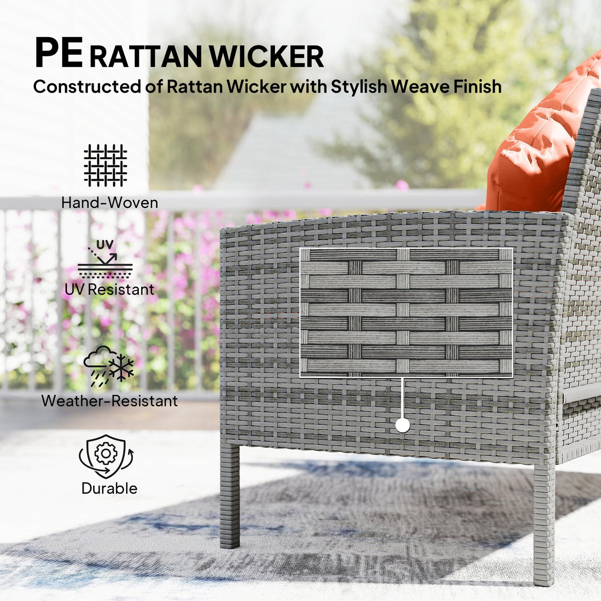 Outsunny 6-Seater Rattan Dining Set Sofa Table Footstool Outdoor w/ Cushion Garden Furniture, Orange
