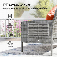 Outsunny 6-Seater Rattan Dining Set Sofa Table Footstool Outdoor w/ Cushion Garden Furniture, Orange