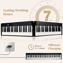 88-Key Foldable Full-Size Semi-Weighted Digital Piano Keyboard with MIDI-Black