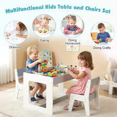 Multifunctional Kids Table and 2 Chairs Set with Whiteboard-Gray & White