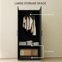 HOMCOM Double Panel Door Wardrobe, with Shelves - Black