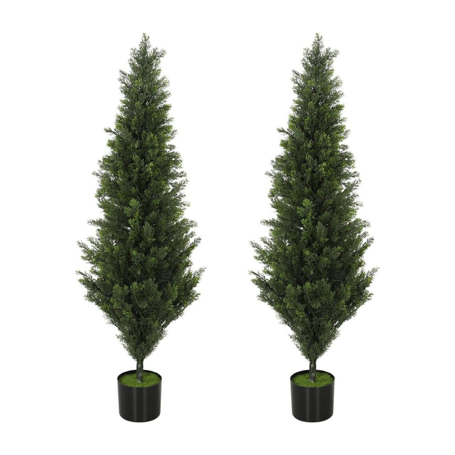 HOMCOM Set of 2 Decorative Artificial Plants Cypress in Weighted Pot, Fake Plant with 1092 Leaves, 120 cm