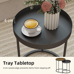 HOMCOM Set of Two Industrial Nesting Tables - Brown/Black