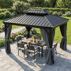 Outsunny 3.65 x 3m Aluminium Hardtop Gazebo, with Accessories - Dark Grey