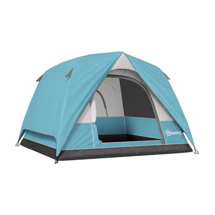 Outsunny 3-4 Person Camping Tent, Easy Set Up Waterproof Dome Tent with Sewn-in Groundsheet, Mesh Windows, Pocket and Hook