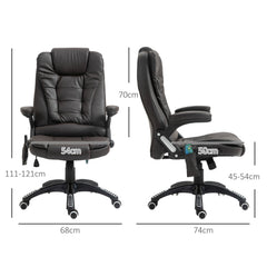 HOMCOM 6-Point Massage Office Chair with Seat Heated for Home Office, PU Leather High Back Executive Desk Chair with Adjustable Height and 360 Swivel for Work Study, Brown