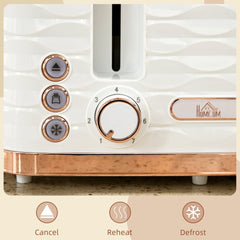 The four-slice toaster control panel showing the browning dial and function buttons close up