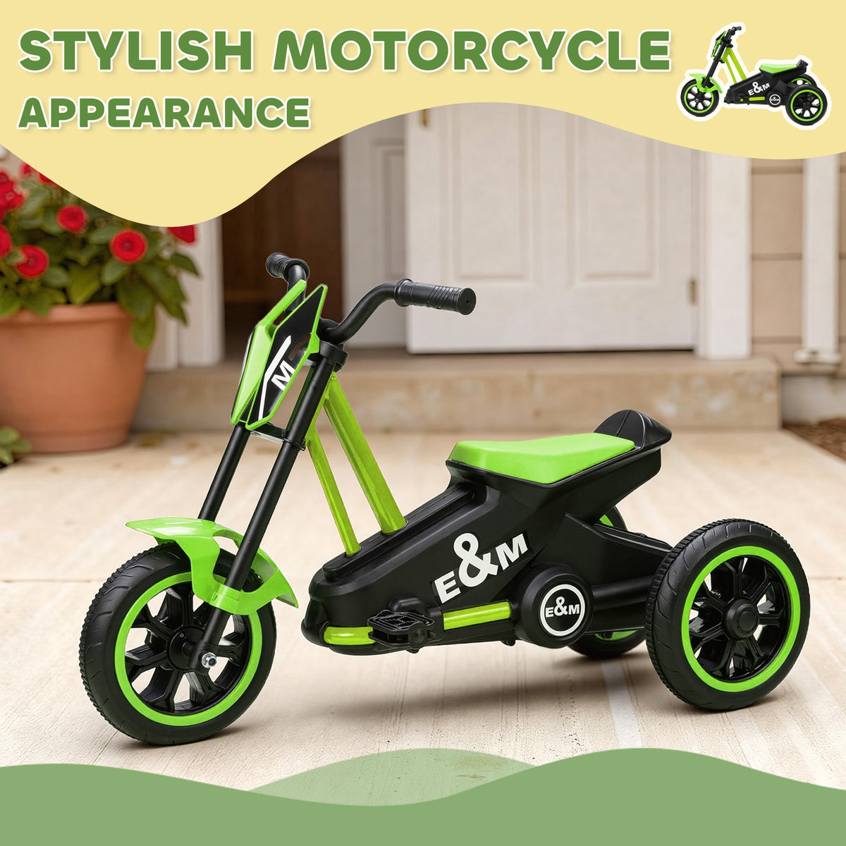 AIYAPLAY Kids Tricycle Baby Trike, Kids Trike with Pedal, 3 Wheel Toddler Balance Bike for Indoor Outdoor Use, Green