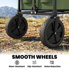 Outsunny 95L Foldable Festival Trolley on Wheels, Collapsible Wagon Cart with Adjustable Handle and 2 Cup Holders, Dark Green
