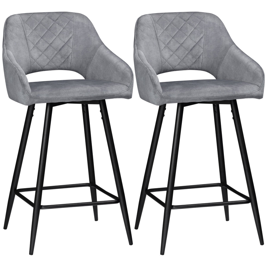 HOMCOM Bar Stools Set of 2, Velvet-Touch Fabric Counter Height Bar Chairs, Kitchen Stools with Steel Legs for Dining Area