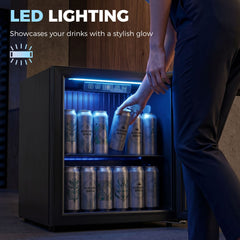 HOMCOM 50L Drinks Fridge, 48 Can Under Counter Freestanding Beer Fridge with LED Light