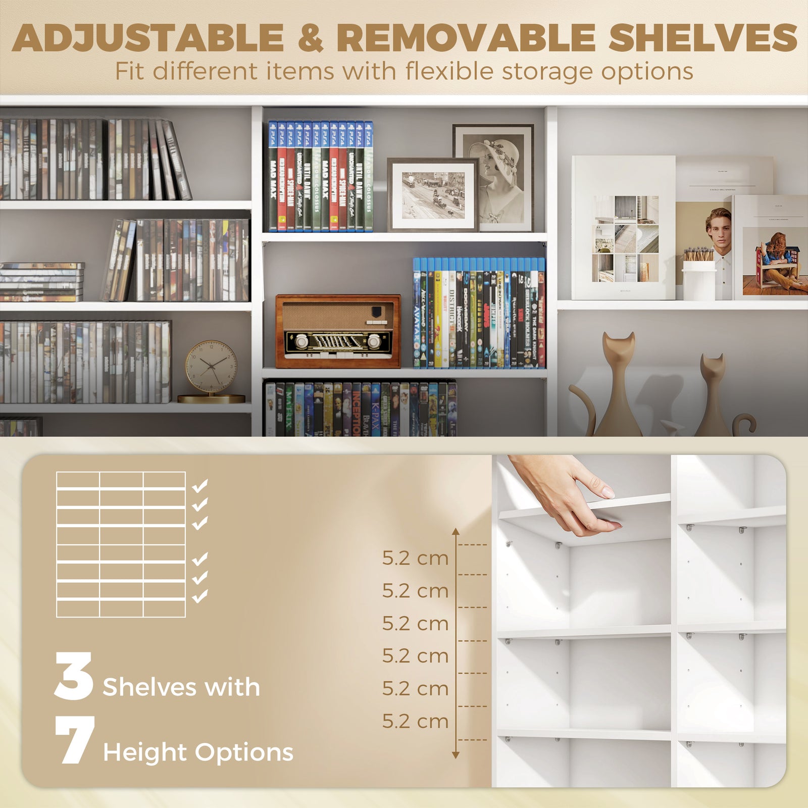 HOMCOM 1032 CD/594 DVD Storage Unit, Blu-ray Media Storage Shelf with 24 Compartments and 18 Adjustable Shelves, White