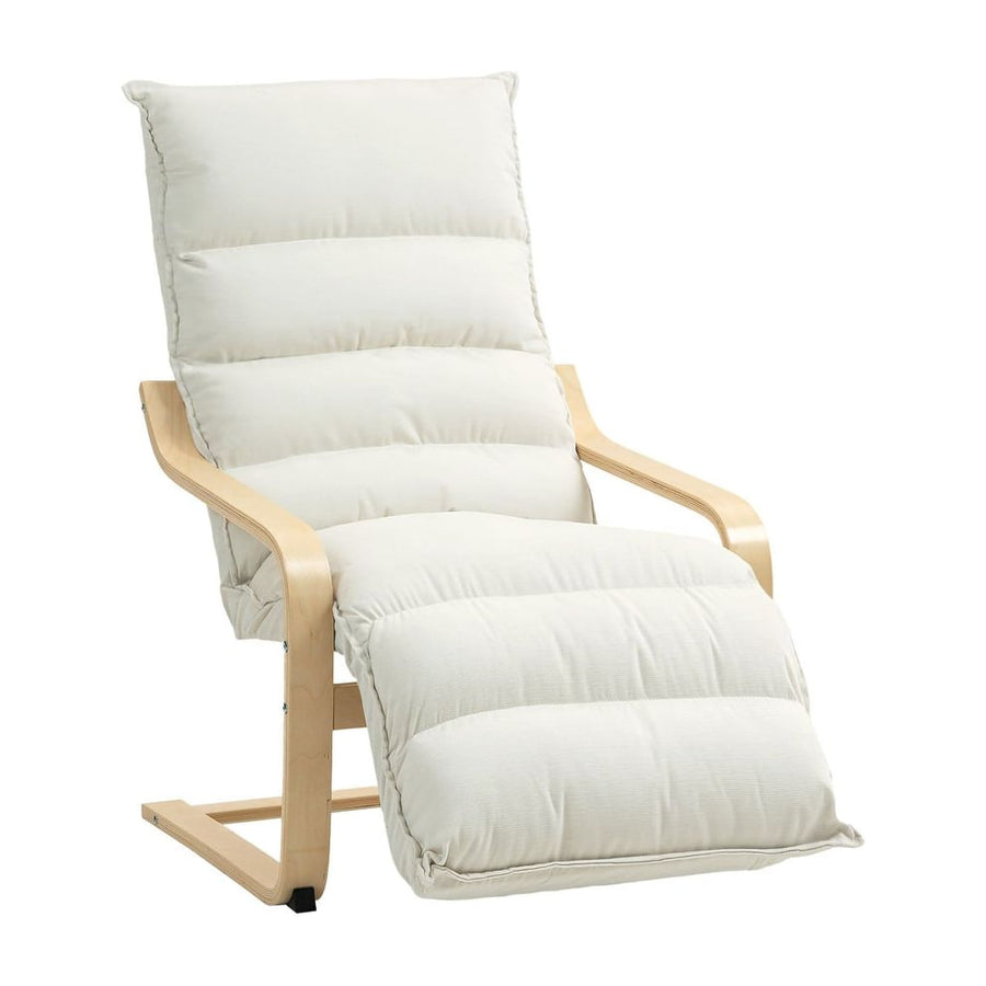 HOMCOM Curved Wooden Accent Chair, with Adjustable Footrest - Cream White