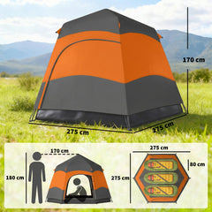 Outsunny Double Layer Instant Pop Up Tent with Rainfly, Portable Camping Shelter with Sewn-in Groundsheet and Carry Bag, Orange