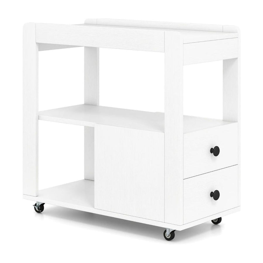 Modern 2-Drawer Sofa Side Table with Open Shelves-White