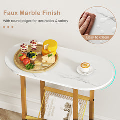 2-Tier Oval End Table Set of 2 Space-saving Slim Couch Side Table -White