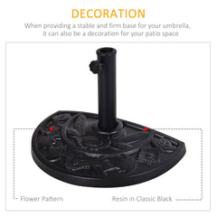Outsunny 9kg Resin Parasol Base, Half Round Umbrella Stand with Floral Design for Garden, Outdoor, Suitable Umbrella Rod: Φ3.8cm, Φ4.8cm, Black