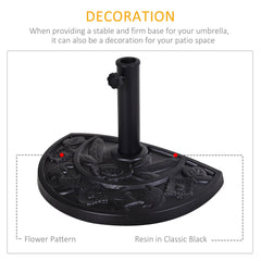 Outsunny 9kg Resin Parasol Base, Half Round Umbrella Stand with Floral Design for Garden, Outdoor, Suitable Umbrella Rod: