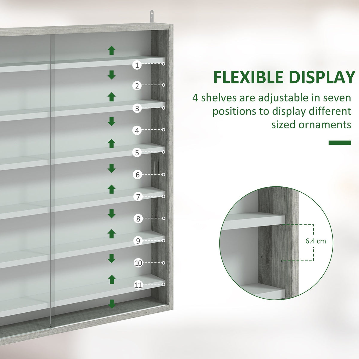 HOMCOM Six Shelf Display Cabinet, with Glass Doors - Graphite Wood Effect