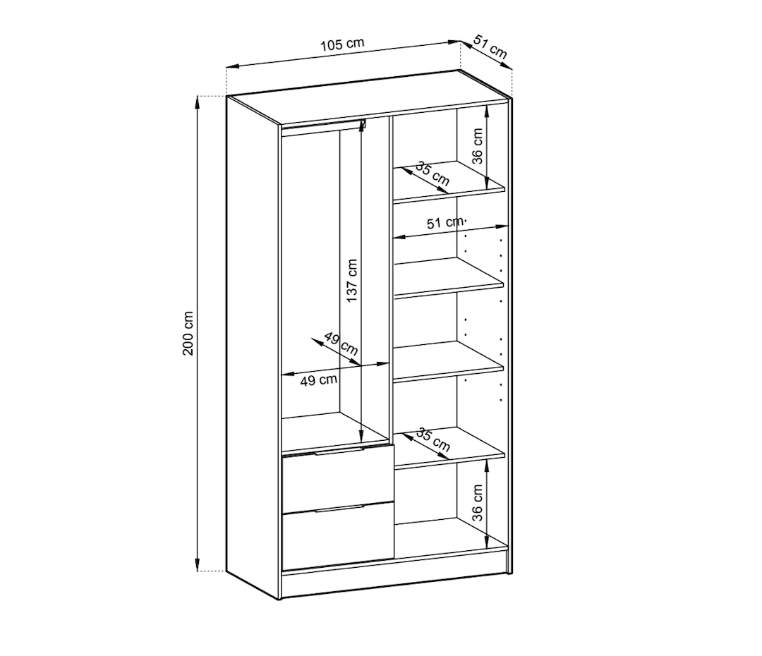 Nelly Hinged Door Wardrobe 105cm - product image 13