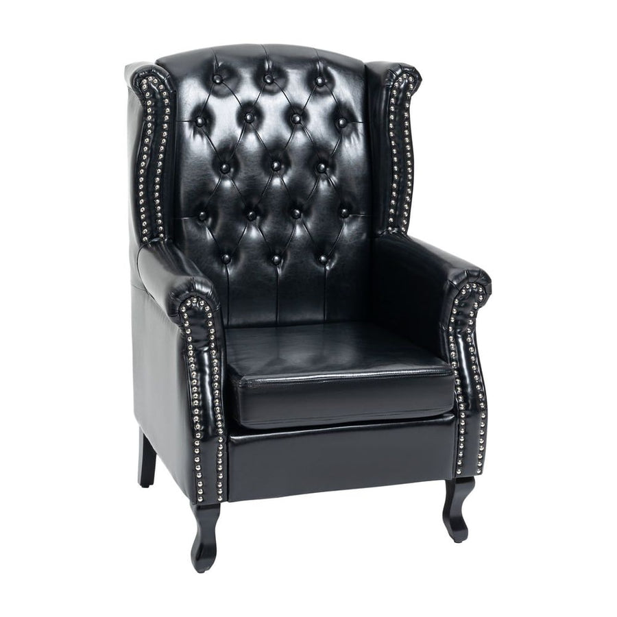 HOMCOM Wingback Accent Chair Tufted Chesterfield-style Armchair with Nail Head Trim for Living Room Bedroom Black