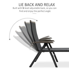 Outsunny Set of 2 Outdoor Folding Sun Loungers, 5-Position Adjustable Chaise Lounge Chairs with Aluminium Frame for Patio, Garden, Grey