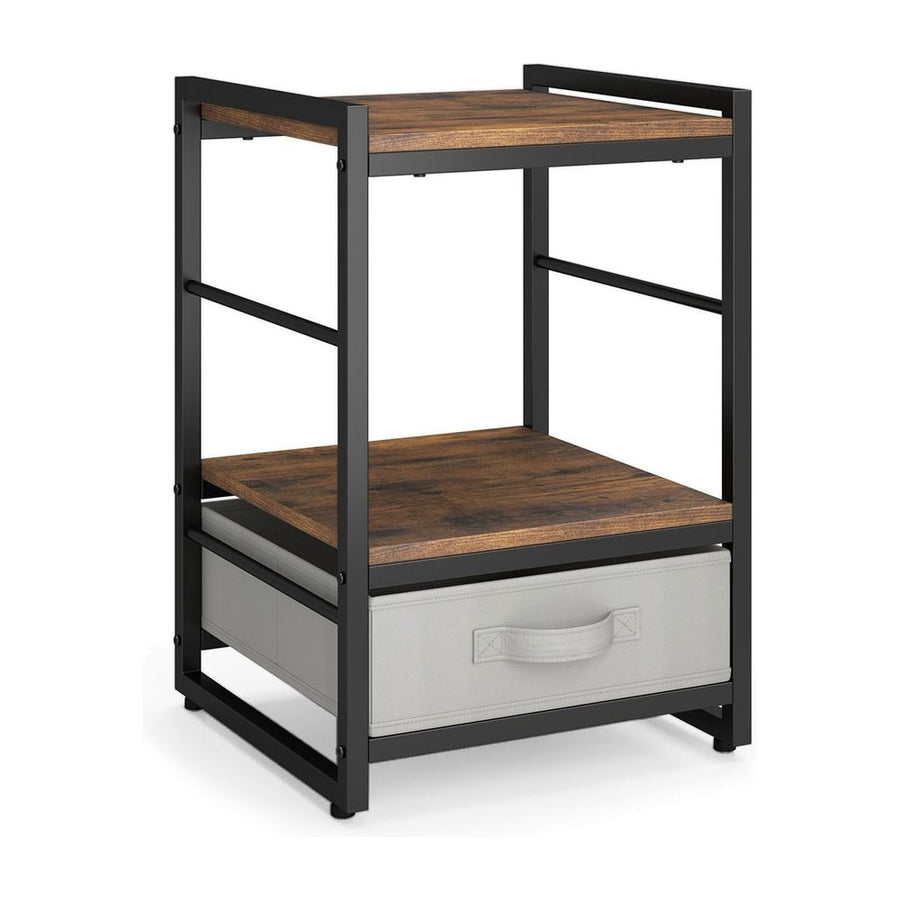 Nightstand Bedside Table with Fabric Drawer Open Wood Shelf-Rustic Brown