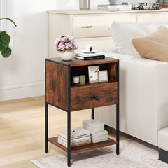 Nightstand with Open Compartment and Storage Shelf-Rustic Brown