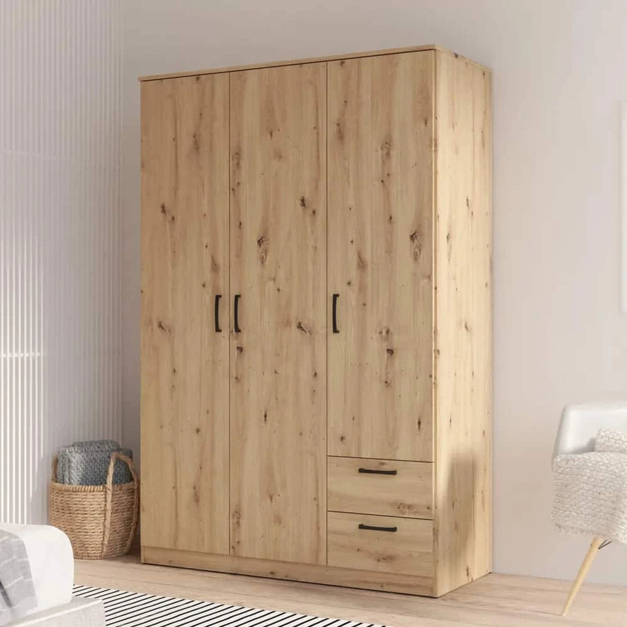 Niko Hinged Door Wardrobe 123cm in Oak Artisan