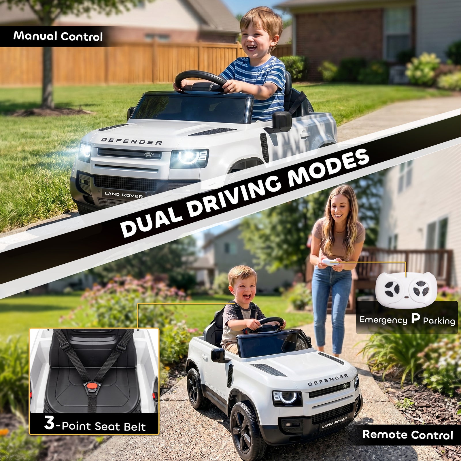 AIYAPLAY Land Rover Licensed 12V Kids Ride on Car with Remote, Suspension, Slow Start, 3 Speeds, Lights, Music, Horn, White