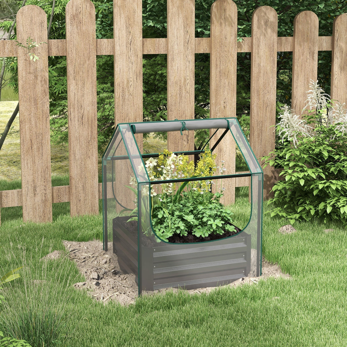 Outsunny 61 x 61cm Garden Planter Bed, with Cover - Grey