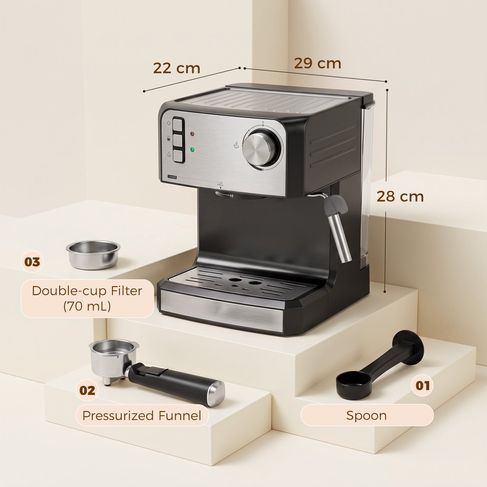 HOMCOM Espresso Machine, 20-Bar Semi Automatic Cappuccino Coffee Maker with Frother Wand, 1.6 L Water Tank, Black