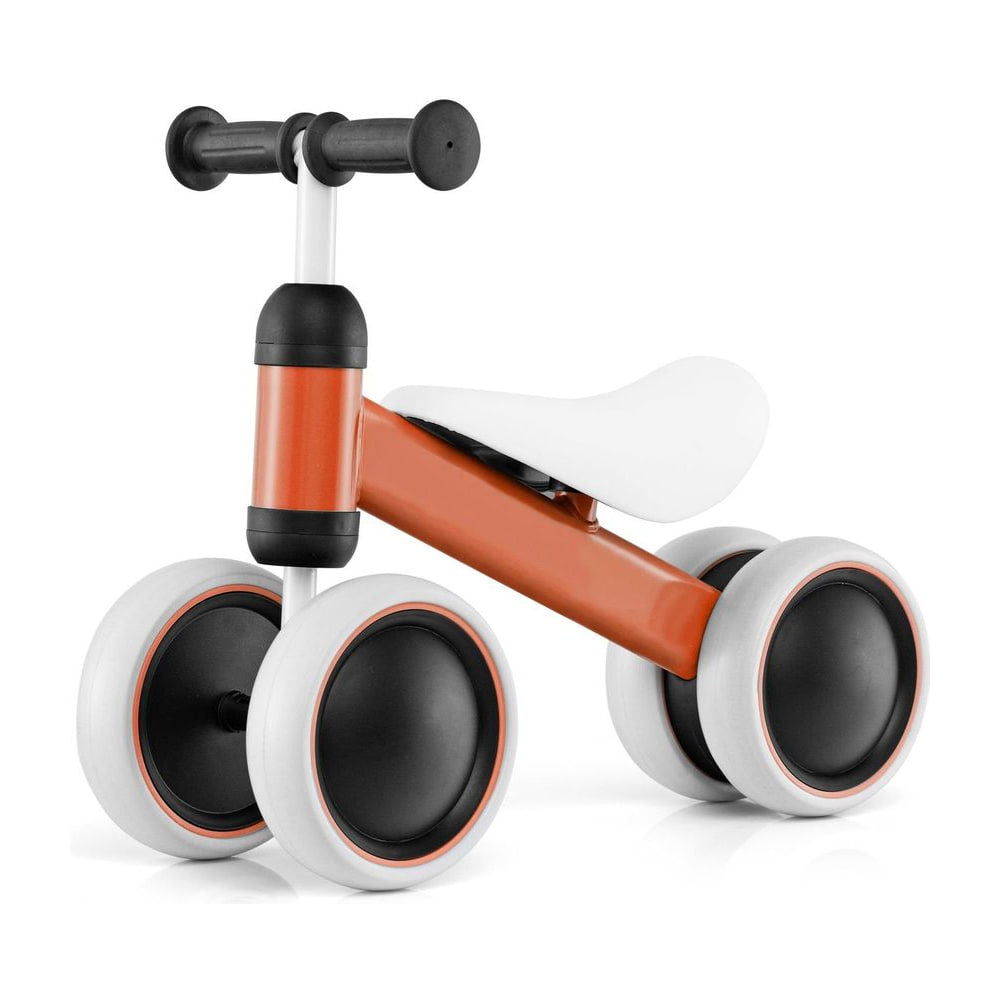 No Pedal Baby 4 Wheels Balance Bike in orange with a white seat and black handlebars