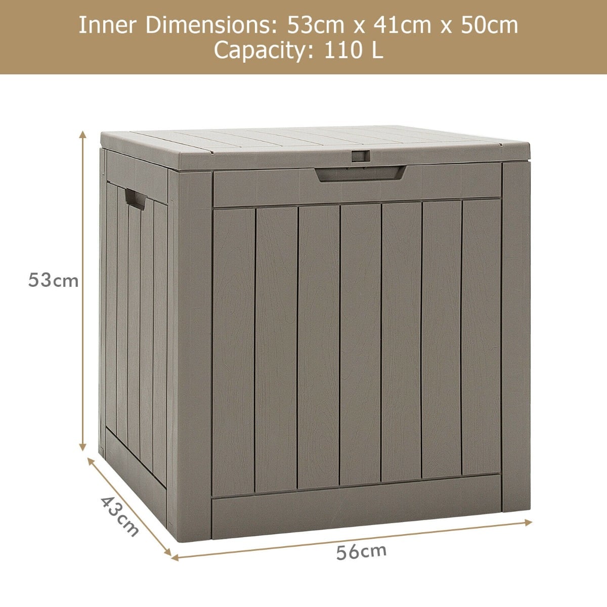 Outdoor Storage Shed with Handles and Lockable Lid in Coffee, image 4