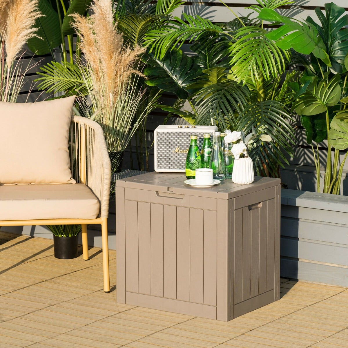 Outdoor Storage Shed with Handles and Lockable Lid in Coffee, image 2
